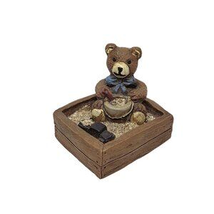 Vintage TNT Pecan Resin Teddy Bear Figurine Sandbox Playing Truck Pail 2" Tall
